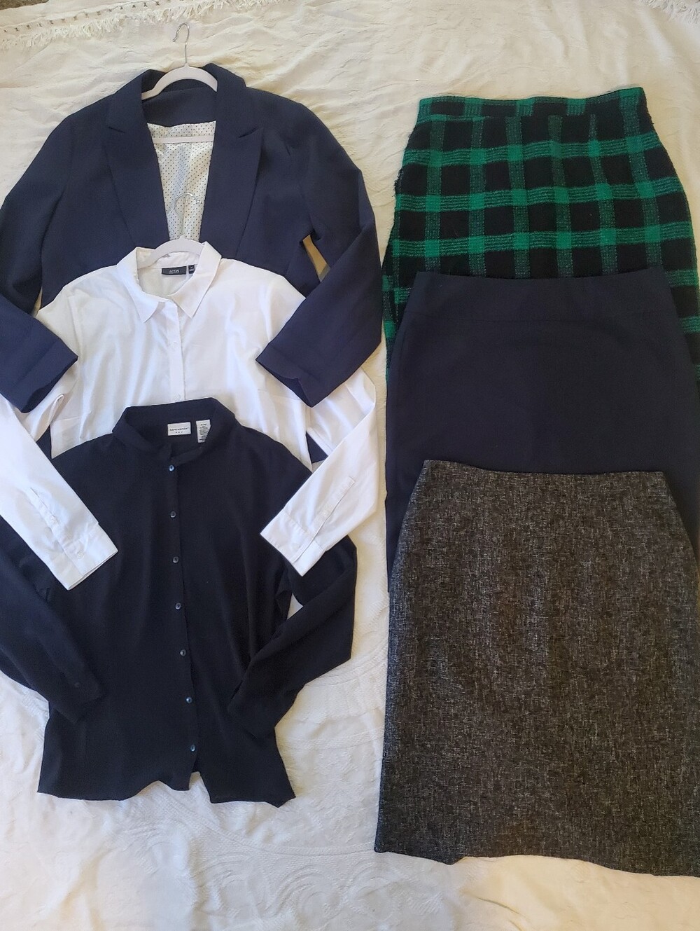 Lot X 8 Office Work Skirt Suit Blazer Jacket Blouses Button Up Shirt Set Bundle
